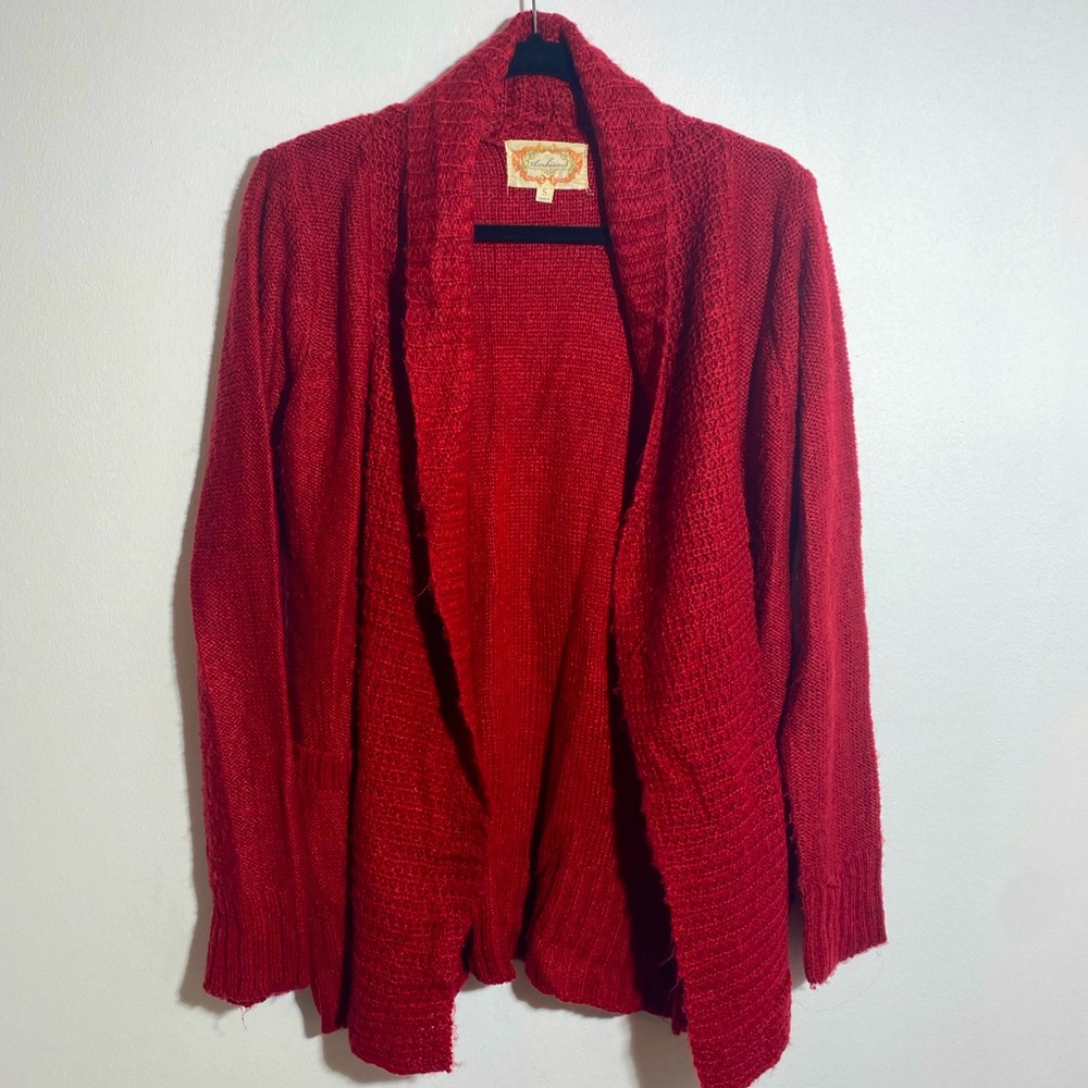 Red Knit Oversized Cardigan